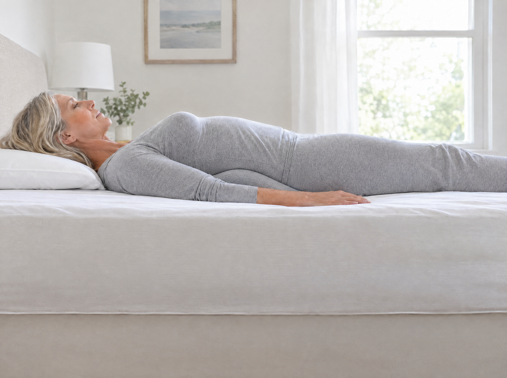 Lying on NightCurve: the pillow fills the gap under the lower back